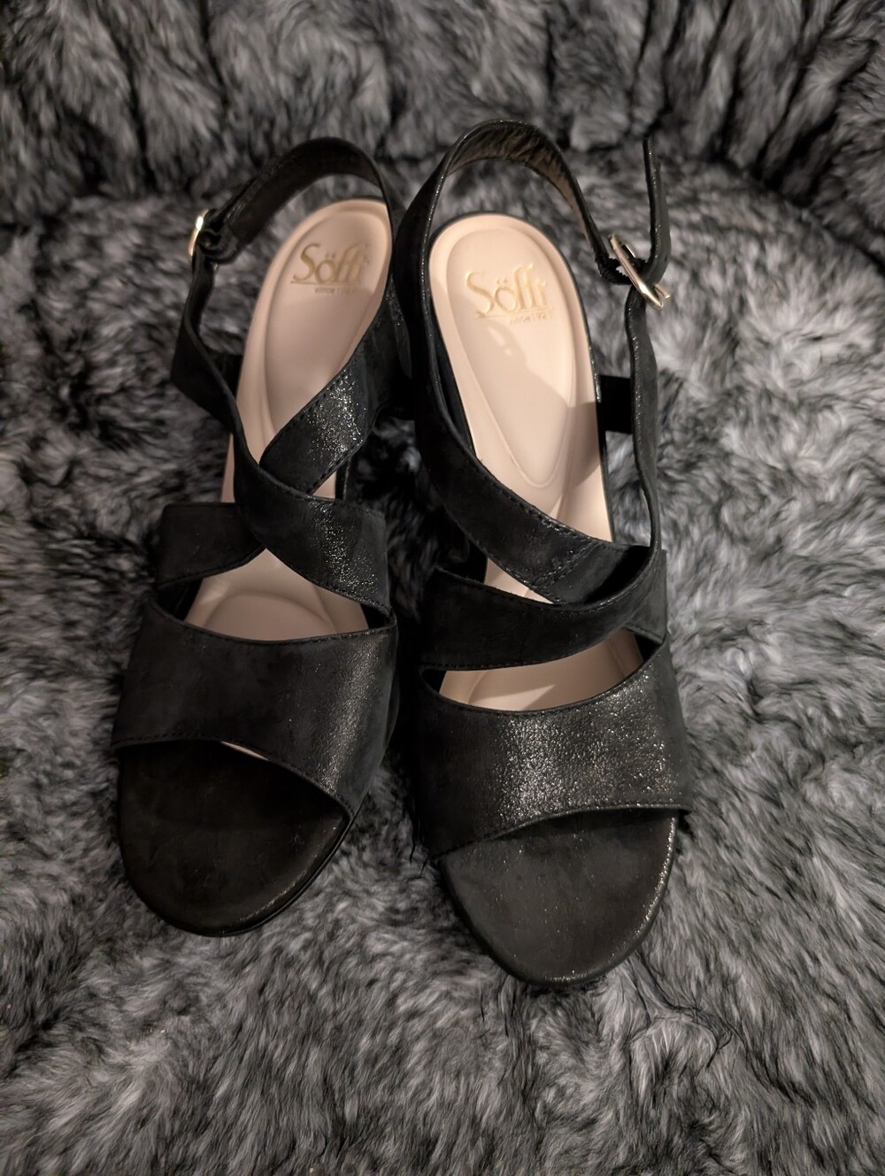 Sofft Jazzy Sparkle Black Leather Women’s Sandals - Size 10M 3" heel -Brand New